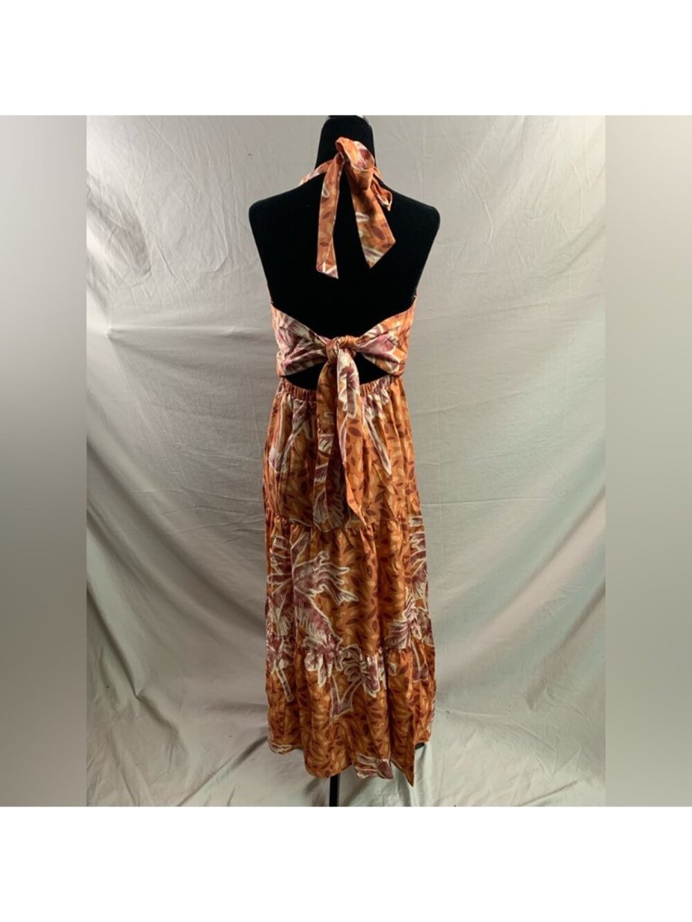 Tropical Print Ruffle Hem Tie Back Halter Dress - Picture 9 of 10
